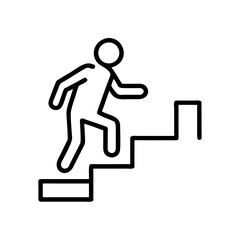 Stick figure climbing stairs in a minimalist vector style, concept of icons  