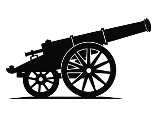 Fototapeta premium Heavy artillery cannon black vector silhouette scalable illustration for military themed graphics and designs