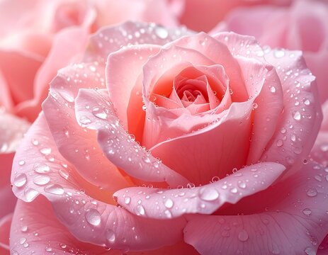 Close-up of a delicate pink rose with water droplets (2) - Powered by Adobe