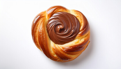 Fototapeta premium Brioche Swirl With Chocolate On A White Background Shot From Above