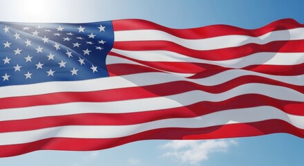 American Flag Waving Proudly in the Bright Sunlight Against a Clear Blue Sky