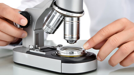 Scientist adjusting microscope to examine specimen on slide