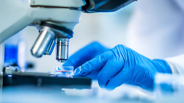 Scientist examining a specimen under a microscope in a laboratory setting