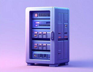 3D render of a stylized server cabinet.  Purple, futuristic
