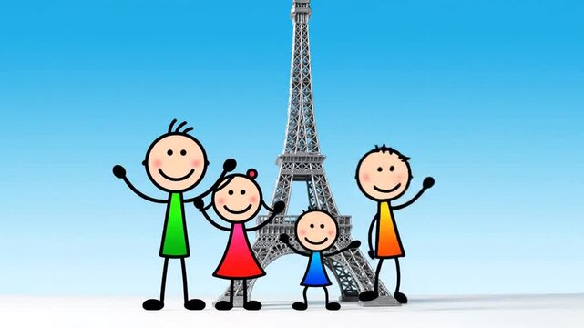 Cartoon family eiffel tower