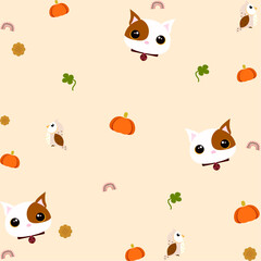 seamless pattern with cats and birds on pastel color background. perfect design for fabric, embroidery, printing, texture, textile, wallpaper, background, decoration, nursery room, ornament