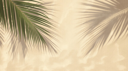 Fototapeta premium Tropical Palm Leaf Shadows on Sand Background for Summer Beach Day, Minimal Sunlight and Flat Lay Arrangement
