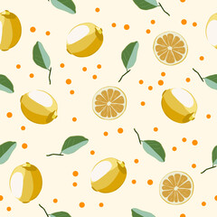 Fresh Citrus Vector Pattern with Lemons and Colorful Dots