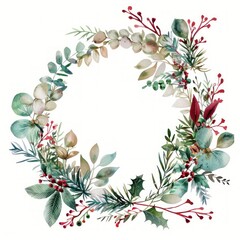Obraz premium Minimal christmas wreath illustration watercolor decoration.