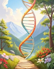 Scenic path leading to a towering DNA helix