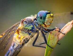 Close-up of a dragonfly on a blade of grass (1)