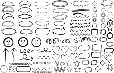 Doodles highlight emphasis the strokes  drawn set doodle brush shapes for notes in a notebook vector