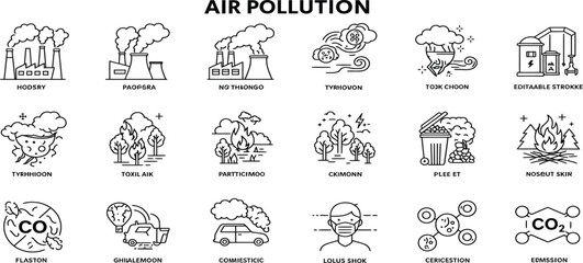 Air pollution sources and prevention measures icon vector. eps, jpg, icons vector. on transparent background
