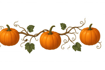 Pumpkins and decorative vine border creating an autumn, fall, and thanksgiving seasonal design element