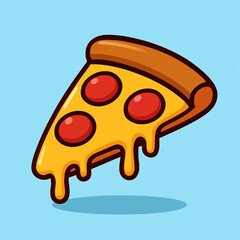 A delicious slice of pepperoni pizza with melted cheese on a light blue background