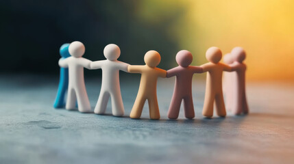 group stylized figures holding hands circular symbolizing unity teamwork collaboration copy space