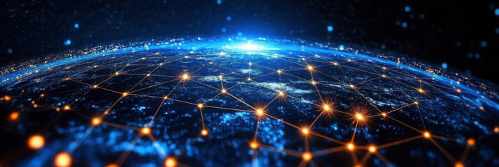 Communication technology Global world network and telecommunication  earth cryptocurrency