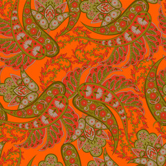 Asian Vintage floral background. Damask paisley seamless vector pattern