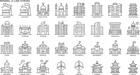 Line art icons of buildings and architecture vector. eps, jpg, icons vector. on transparent background