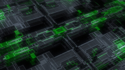 Futuristic Digital Circuit Network – Abstract Green Technology Grid for Cyberspace, Cybersecurity, Blockchain, and Data Visualization Background. Perfect for presentations, coding visuals, innovation.