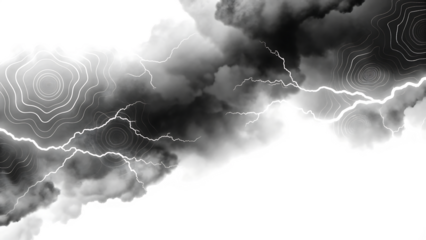 Dark storm clouds with bright lightning strikes isolated on a transparent background 1