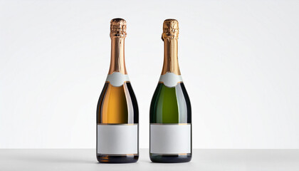 Two Champagne Bottles Mockup With No Label Isolated On White Background