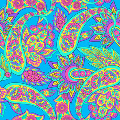 Fototapeta premium Paisley Seamless Vector Pattern. Indian floral motifs for fabric designs