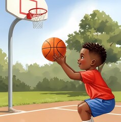 Child Playing Basketball Outdoors &ndash; Sports Activity Illustration