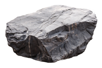 Large dark gray rough rock chunk isolated on a transparent background stone boulder