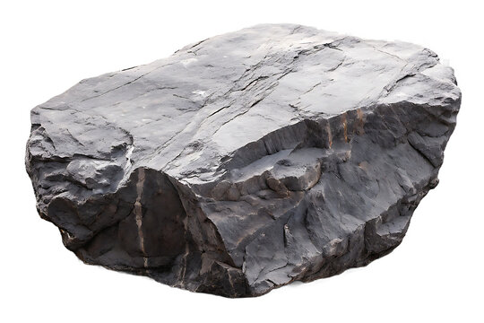 Large dark gray rough rock chunk isolated on a transparent background stone boulder