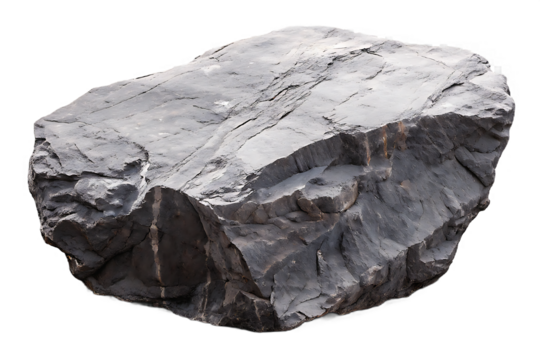 Large dark gray rough rock chunk isolated on a transparent background stone boulder - Powered by Adobe