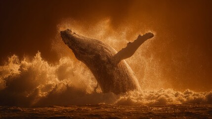 Humpback Whale Breaching Powerfully Above Ocean Surface