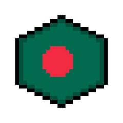 Bangladesh Pixel Art Flag Icon in Hexagon Shape.