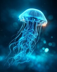 Bioluminescent Jellyfish in Dark Blue Water