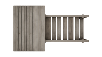Top-down view of wooden pier section with metal railing detail realistic texture isolated on transparent background