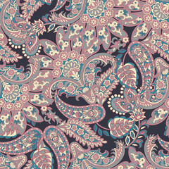 Paisley seamless floral pattern. Damask vintage background