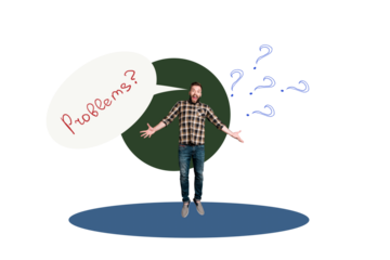 Composite trend artwork sketch image photo collage of young man smile face wow omg emoji hand hold speech cloud problem help support