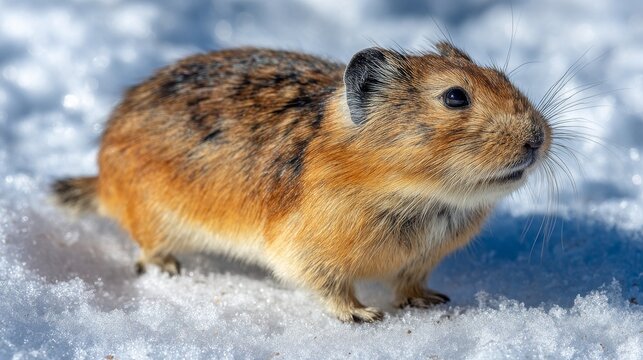 Arctic Lemming Standing on Snowy Ground in Cold Winter Landscape