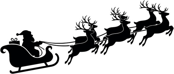Santa Claus in Sleigh with Reindeer Silhouette