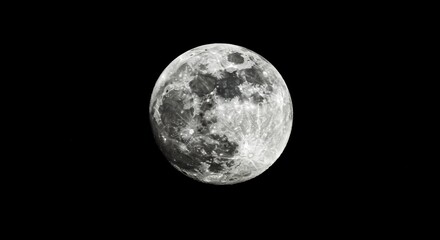 Obraz premium Detailed full moon in the dark night sky showcasing lunar surface features, craters and textures