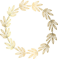 Golden Leaf Wreath Frame Elegant Circular Design Asset