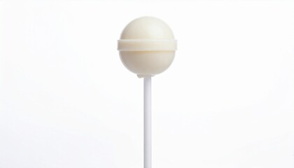 Minimalist white lollipop with spherical candy top and subtle ridges, centered on plain white background