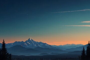 Obraz premium Majestic Snow-Capped Mountain Range Under Twinkling Night Sky with Stars and Silhouetted Forest