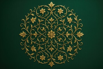 Ornate Golden Mandala on Deep Green