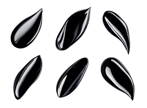 Abstract elongated black swatches. Set of thick paint texture with full coverage effect. Isolated element with clear even edge on transparent background