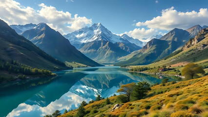 Majestic mountain landscape with a pristine lake.