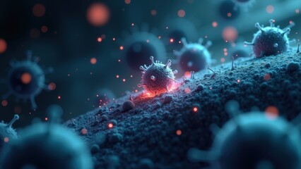 Digital Illustration of Virus Cells in Targeted Therapy Scenario