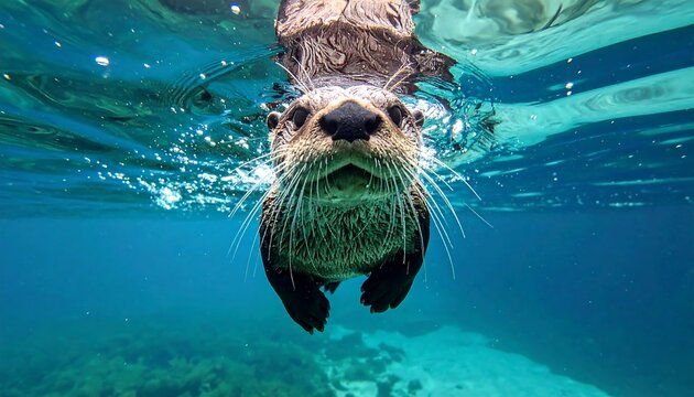 Underwater otter portrait