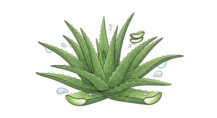 Fototapeta premium Vibrant vector illustration of an aloe vera plant with refreshing water droplets, perfect for natural cosmetic, herbal product, and wellness brand logo designs