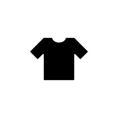 A simple black t-shirt icon centered on a white background, presented in a flat, minimalist style.